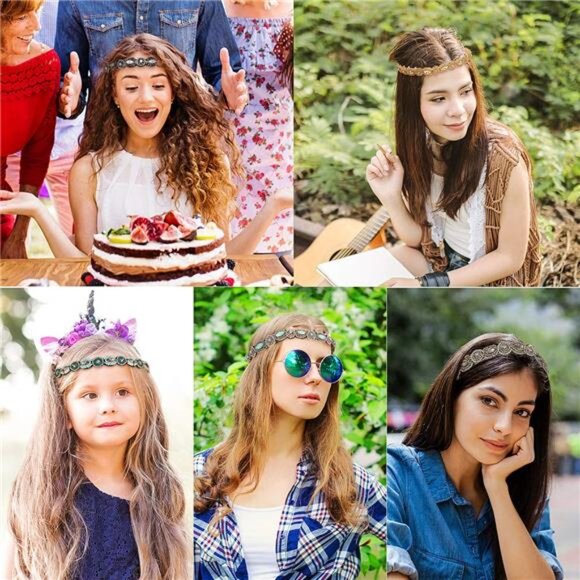 6 Pack Elastic Rhinestone Headbands for Women, Vintage Beads Rhinestone Hairband - Picture 6 of 7